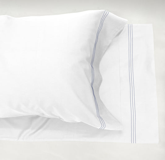 Narragansett White Pillow Case with a triple contrasting stitch in Deep Sea.